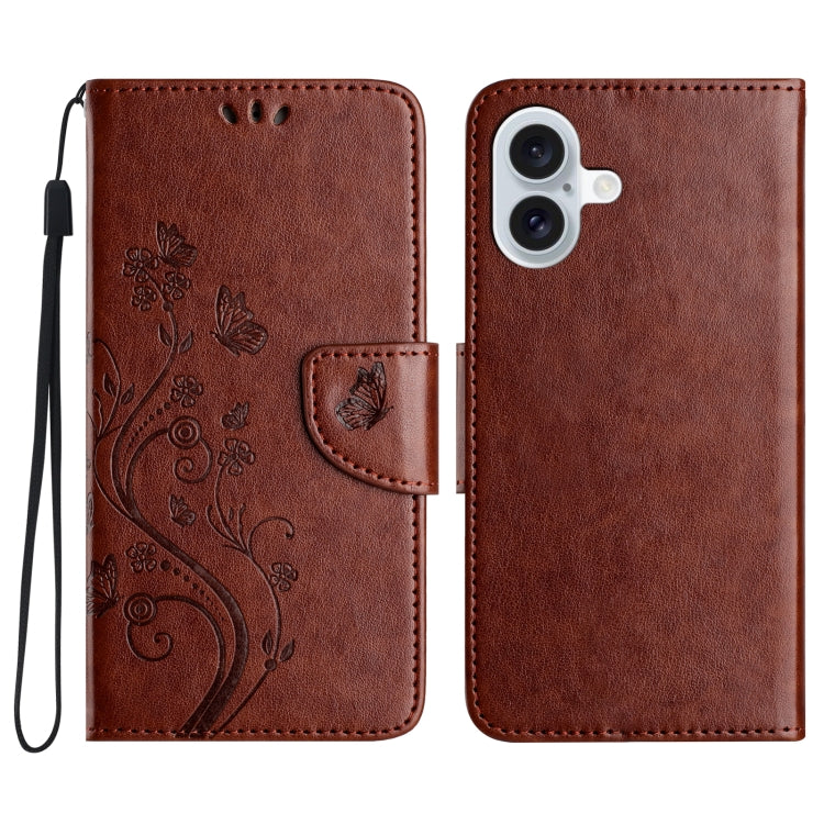 For iPhone 16 Butterfly Flower Pattern Flip Leather Phone Case(Brown) - free shipping - PMC TechLife - Order now!