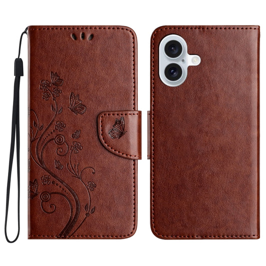 For iPhone 16 Butterfly Flower Pattern Flip Leather Phone Case(Brown) - iPhone 16 Cases by PMC Jewellery | Online Shopping South Africa | PMC Jewellery | Buy Now Pay Later Mobicred