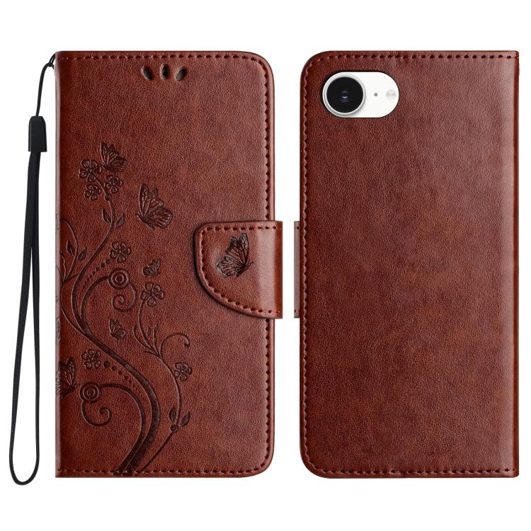 For iPhone 16e Butterfly Flower Pattern Flip Leather Phone Case(Brown) - iPhone 16e Cases by PMC TechLife | Online Shopping South Africa | PMC TechLife | Buy Now Pay Later Mobicred