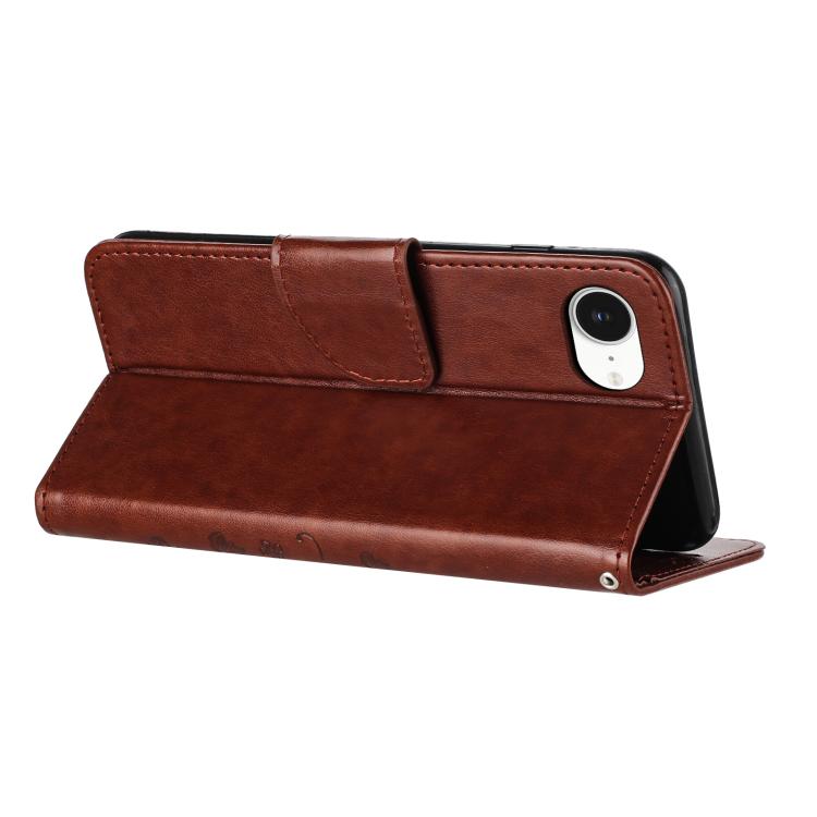 For iPhone 16e Butterfly Flower Pattern Flip Leather Phone Case(Brown) - iPhone 16e Cases by PMC TechLife | Online Shopping South Africa | PMC TechLife | Buy Now Pay Later Mobicred