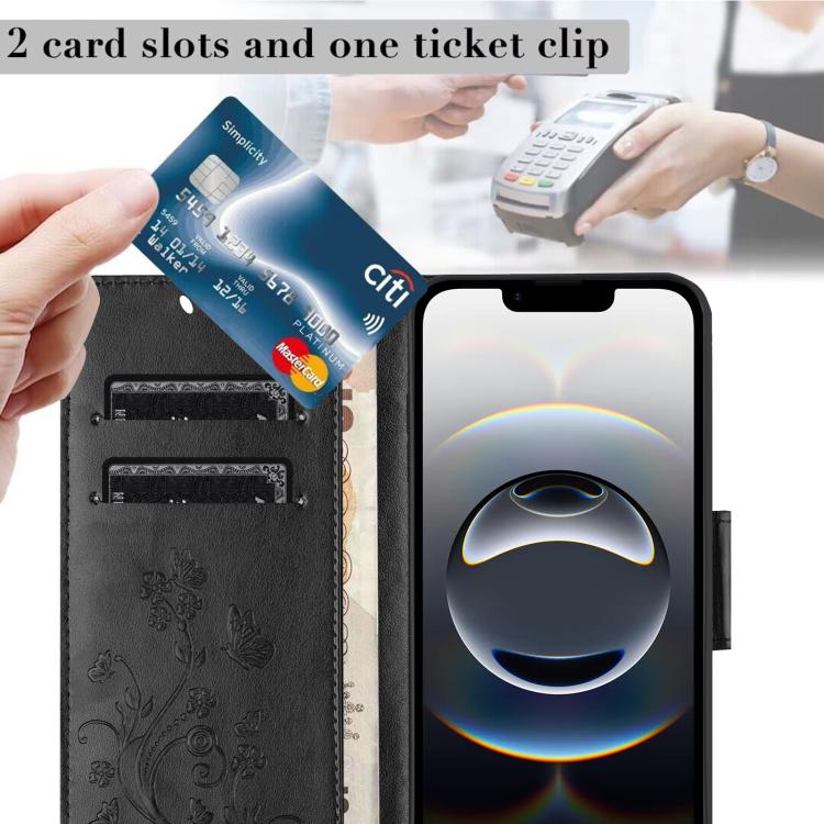 For iPhone 16e Butterfly Flower Pattern Flip Leather Phone Case(Black) - iPhone 16e Cases by PMC TechLife | Online Shopping South Africa | PMC TechLife | Buy Now Pay Later Mobicred