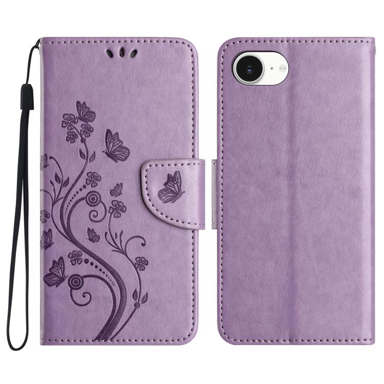 For iPhone 16e Butterfly Flower Pattern Flip Leather Phone Case(Light Purple) - iPhone 16e Cases by PMC TechLife | Online Shopping South Africa | PMC TechLife | Buy Now Pay Later Mobicred