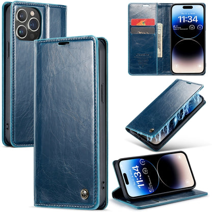 For iPhone 15 Pro CaseMe 003 Crazy Horse Texture Leather Phone Case(Blue) - iPhone 15 Pro Cases by CaseMe | Online Shopping South Africa | PMC Jewellery | Buy Now Pay Later Mobicred