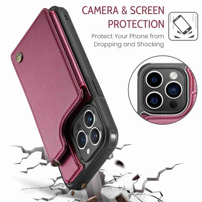 For iPhone 15 Pro CaseMe C22 Card Slots Holder RFID Anti-theft Phone Case(Wine Red) - iPhone 15 Pro Cases by CaseMe | Online Shopping South Africa | PMC Jewellery | Buy Now Pay Later Mobicred