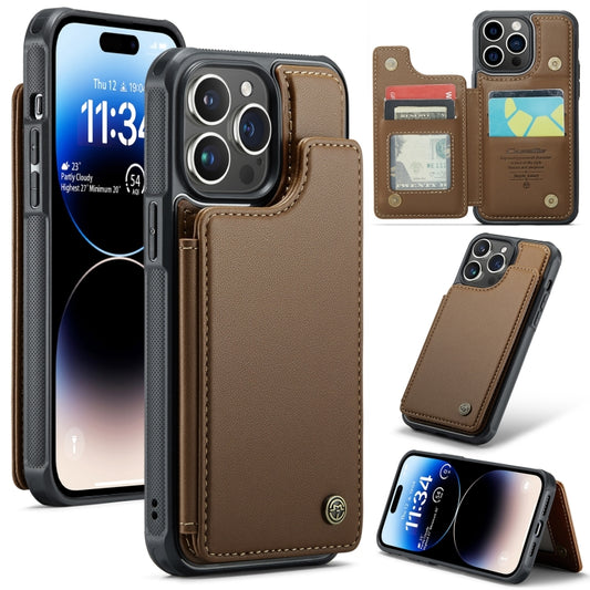 For iPhone 14 Pro CaseMe C22 Card Slots Holder RFID Anti-theft Phone Case(Brown) - iPhone 14 Pro Cases by CaseMe | Online Shopping South Africa | PMC Jewellery | Buy Now Pay Later Mobicred