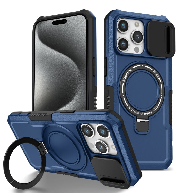 For iPhone 15 Pro Sliding Camshield Magsafe Holder TPU Hybrid PC Phone Case(Royal Blue) - iPhone 15 Pro Cases by PMC Jewellery | Online Shopping South Africa | PMC Jewellery