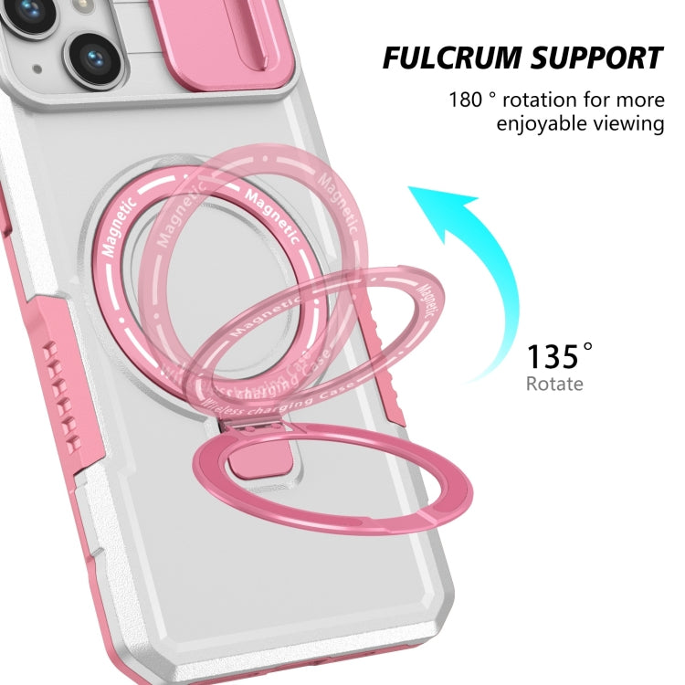 For iPhone 14 Sliding Camshield Magsafe Holder TPU Hybrid PC Phone Case(Pink White) - iPhone 14 Cases by PMC Jewellery | Online Shopping South Africa | PMC Jewellery