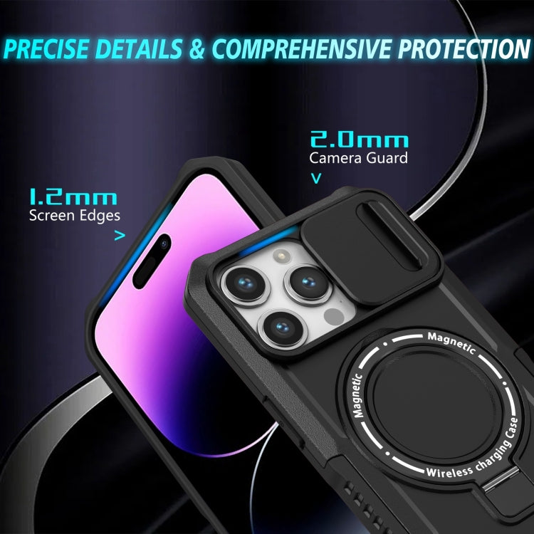 For iPhone 14 Pro Max Sliding Camshield Magsafe Holder TPU Hybrid PC Phone Case(Black) - iPhone 14 Pro Max Cases by PMC TechLife | Online Shopping South Africa | PMC TechLife