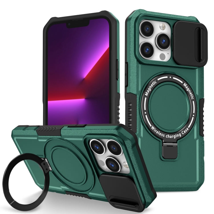 For iPhone 13 Pro Sliding Camshield Magsafe Holder TPU Hybrid PC Phone Case(Deep Green) - iPhone 13 Pro Cases by PMC Jewellery | Online Shopping South Africa | PMC Jewellery