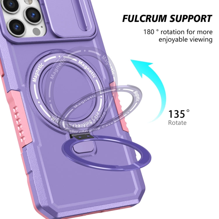 For iPhone 12 Pro Max Sliding Camshield Magsafe Holder TPU Hybrid PC Phone Case(Pink Purple) - iPhone 12 Pro Max Cases by PMC Jewellery | Online Shopping South Africa | PMC Jewellery