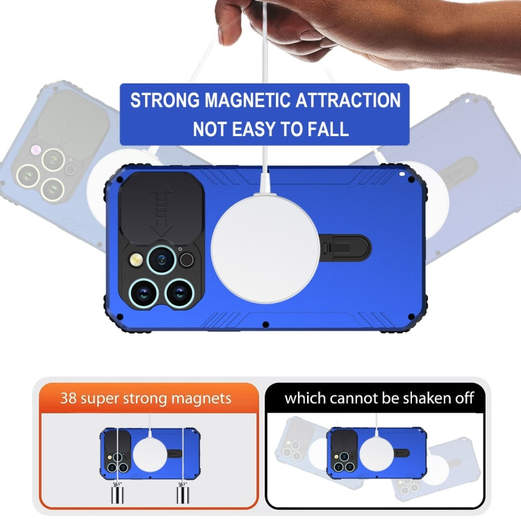 For iPhone 15 Pro Max Camera Shield MagSafe Holder Life Waterproof Phone Case(Blue) - iPhone 15 Pro Max Cases by PMC Jewellery | Online Shopping South Africa | PMC Jewellery