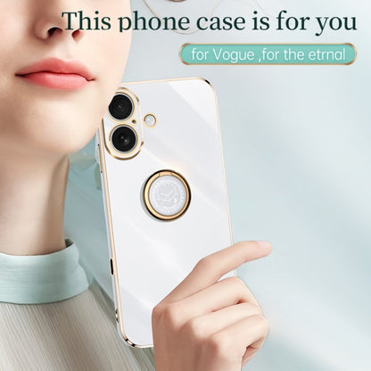 For iPhone 16 Plus XINLI Straight Edge 6D Electroplate TPU Phone Case with Ring Holder(White) - iPhone 16 Plus Cases by XINLI | Online Shopping South Africa | PMC Jewellery | Buy Now Pay Later Mobicred