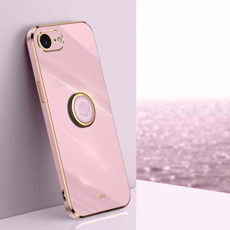 For iPhone 16e XINLI Straight Edge 6D Electroplate TPU Phone Case with Ring Holder(Cherry Purple) - free shipping - PMc TechLife - Order now!