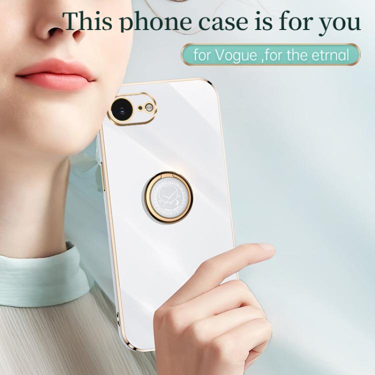For iPhone 16e XINLI Straight Edge 6D Electroplate TPU Phone Case with Ring Holder(Hawthorn Red) - free shipping - PMc TechLife - Order now!