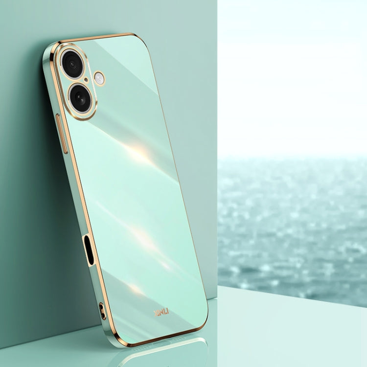 For iPhone 16 Plus XINLI Straight Edge 6D Electroplate TPU Phone Case(Mint Green) - iPhone 16 Plus Cases by XINLI | Online Shopping South Africa | PMC Jewellery | Buy Now Pay Later Mobicred