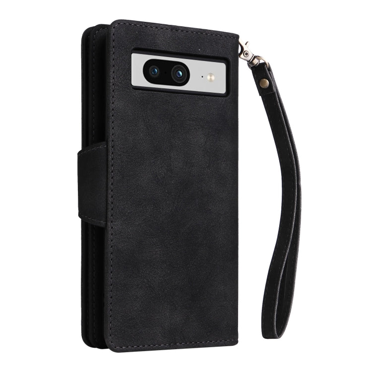 For Google Pixel 8 Rivet Buckle 9 Cards Three Fold Leather Phone Case(Black) - Google Cases by PMC Jewellery | Online Shopping South Africa | PMC Jewellery | Buy Now Pay Later Mobicred