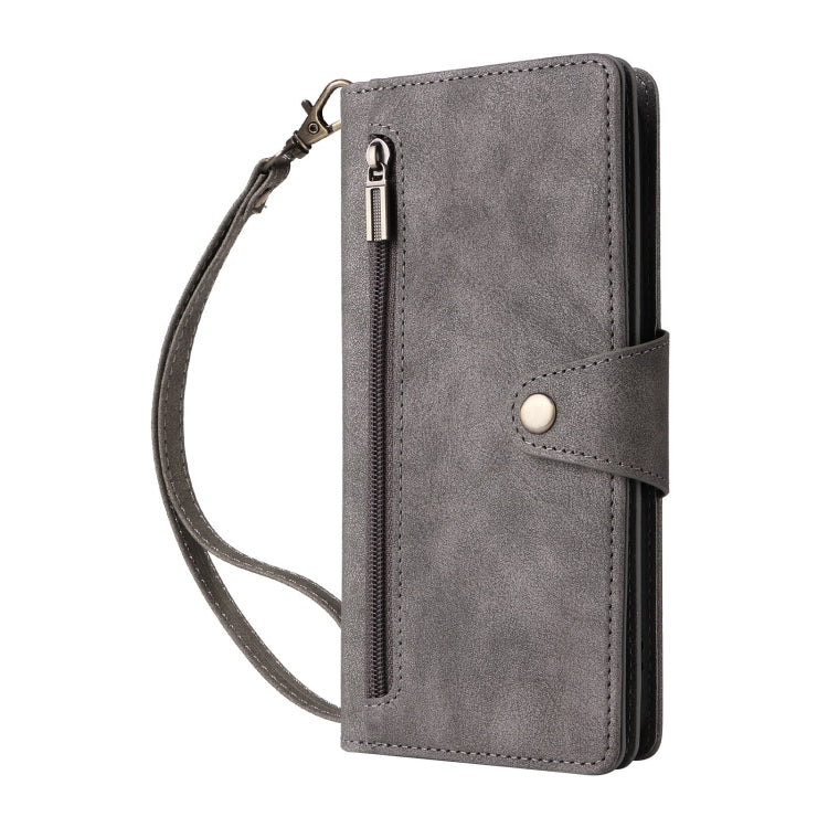 For Google Pixel 9 Pro Rivet Buckle 9 Cards Three Fold Leather Phone Case(Grey) - free shipping - PMC TechLife - Order now!