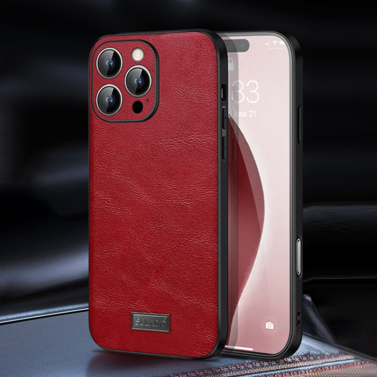 For iPhone 16 Pro SULADA Shockproof TPU Hybrid Handmade Leather Phone Case(Red) - iPhone 16 Pro Cases by SULADA | Online Shopping South Africa | PMC Jewellery | Buy Now Pay Later Mobicred