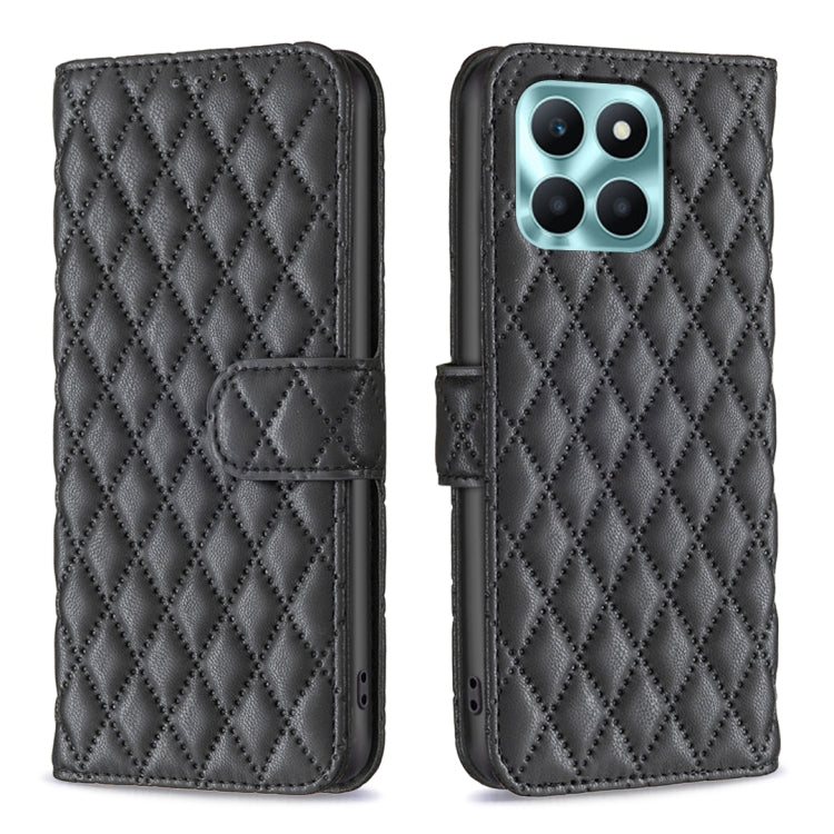 For Honor X6a Diamond Lattice Wallet Flip Leather Phone Case(Black) - Honor Cases by PMC TechLife | Online Shopping South Africa | PMC TechLife | Buy Now Pay Later Mobicred