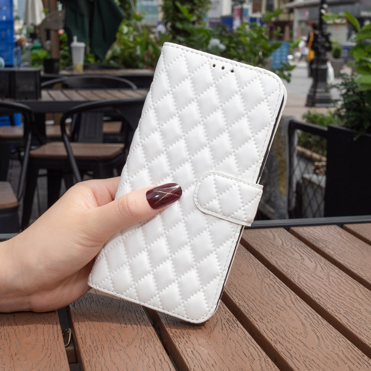 For Honor 100 Diamond Lattice Wallet Flip Leather Phone Case(White) - Honor Cases by PMC TechLife | Online Shopping South Africa | PMC TechLife | Buy Now Pay Later Mobicred