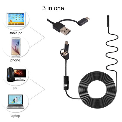 AN100 3 in 1 IP67 Waterproof USB-C / Type-C + Micro USB + USB HD Endoscope Hard Tube Inspection Camera for Parts of OTG Function Android Mobile Phone, with 6 LEDs, Lens Diameter:7mm(Length: 3.5m) -  by PMC Jewellery | Online Shopping South Africa | PMC Jewellery | Buy Now Pay Later Mobicred