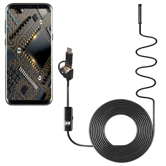 AN100 3 in 1 IP67 Waterproof USB-C / Type-C + Micro USB + USB HD Endoscope Hard Tube Inspection Camera for Parts of OTG Function Android Mobile Phone, with 6 LEDs, Lens Diameter:8mm(Length: 5m) -  by PMC Jewellery | Online Shopping South Africa | PMC Jewellery | Buy Now Pay Later Mobicred