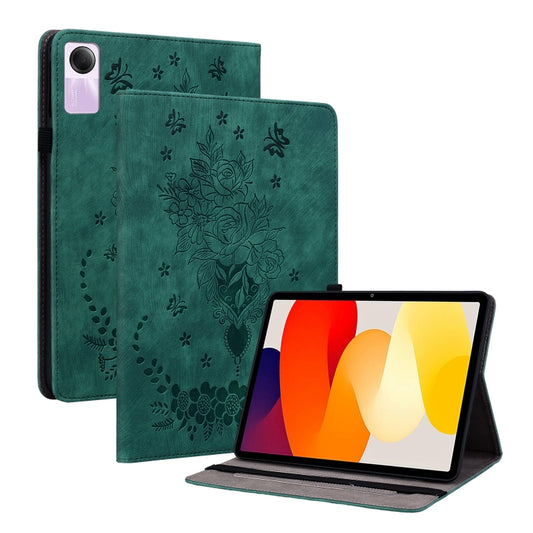 For Xiaomi Redmi Pad SE 11 inch Butterfly Rose Embossed Leather Tablet Case(Green) - More Tablet Cases by PMC Jewellery | Online Shopping South Africa | PMC Jewellery