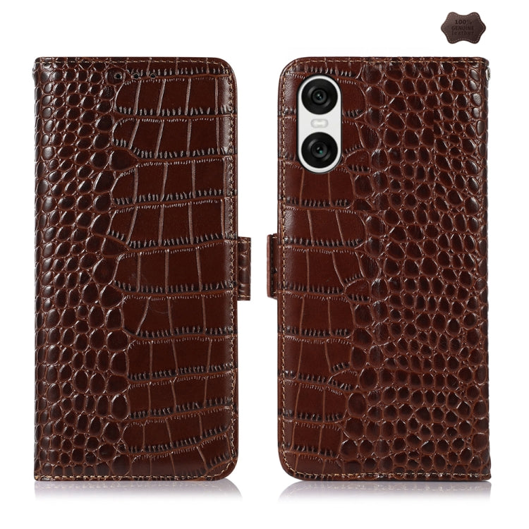 For Sony Xperia 10 VI Crocodile Top Layer Cowhide Leather Phone Case(Brown) - Sony Cases by PMC TechLife | Online Shopping South Africa | PMC TechLife | Buy Now Pay Later Mobicred