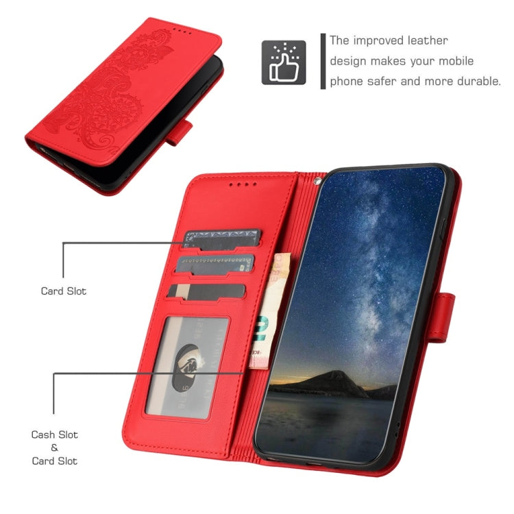 For Motorola Edge 5G 2024 Datura Flower Embossed Flip Leather Phone Case(Red) - Motorola Cases by PMC Jewellery | Online Shopping South Africa | PMC Jewellery | Buy Now Pay Later Mobicred