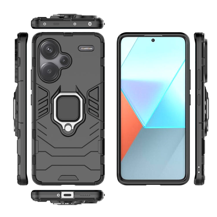 For Xiaomi Redmi Note 13 Pro+ Shockproof PC + TPU Holder Phone Case(Black) - Xiaomi Cases by PMC TechLife | Online Shopping South Africa | PMC TechLife | Buy Now Pay Later Mobicred
