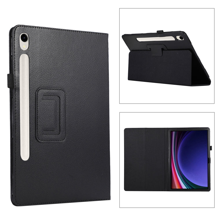 For Samsung Galaxy Tab S9 Litchi Texture Leather Tablet Case with Holder(Black) - Other Galaxy Tab PC by PMC Jewellery | Online Shopping South Africa | PMC Jewellery | Buy Now Pay Later Mobicred