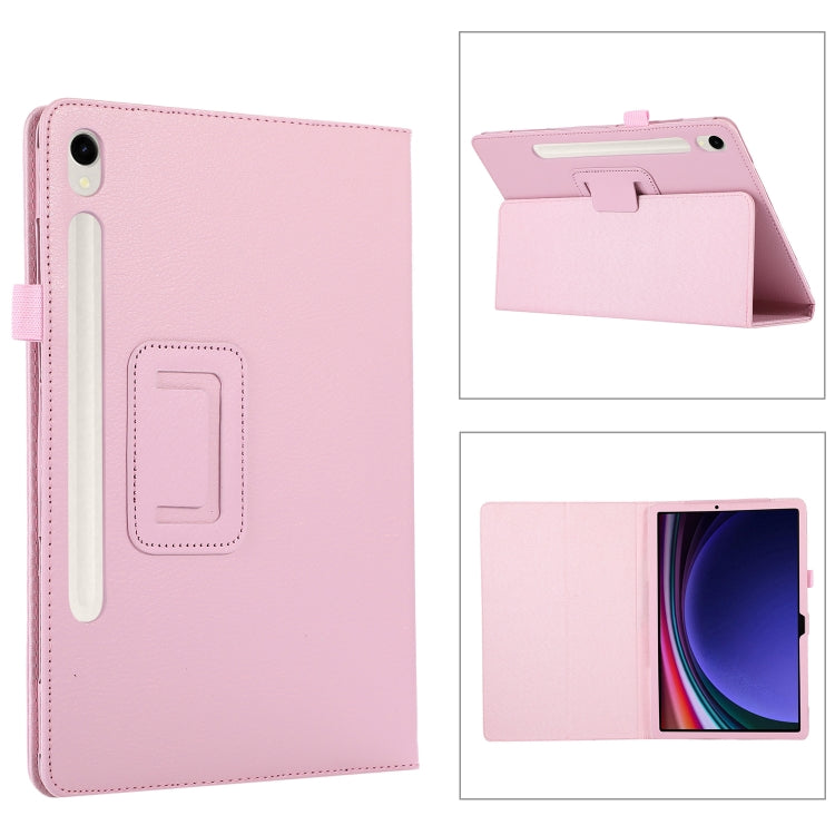 For Samsung Galaxy Tab S9 Ultra Litchi Texture Leather Tablet Case with Holder(Pink) - Other Galaxy Tab PC by PMC TechLife | Online Shopping South Africa | PMC TechLife