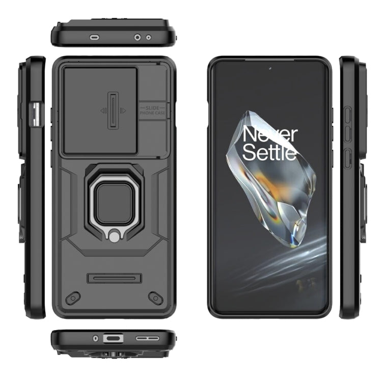 For OnePlus 12 5G Sliding Camshield TPU + PC Shockproof Phone Case with Holder(Black) - OnePlus Cases by PMC TechLife | Online Shopping South Africa | PMC TechLife
