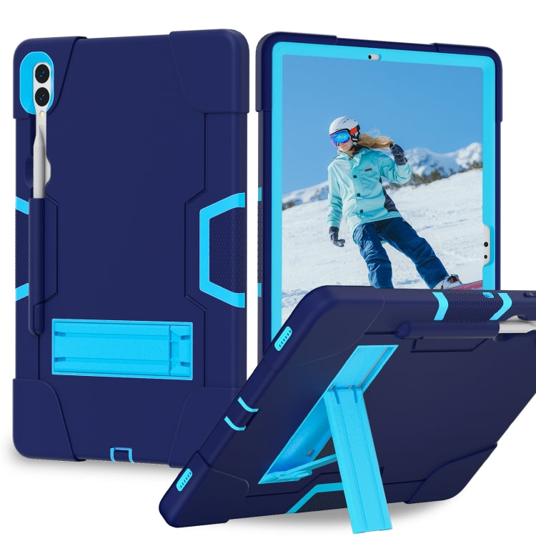 For Samsung Galaxy Tab S9+ Contrast Color Silicone PC Tablet Case with Holder(Navy Blue + Blue) - free shipping - PMC Jewellery - Order now!