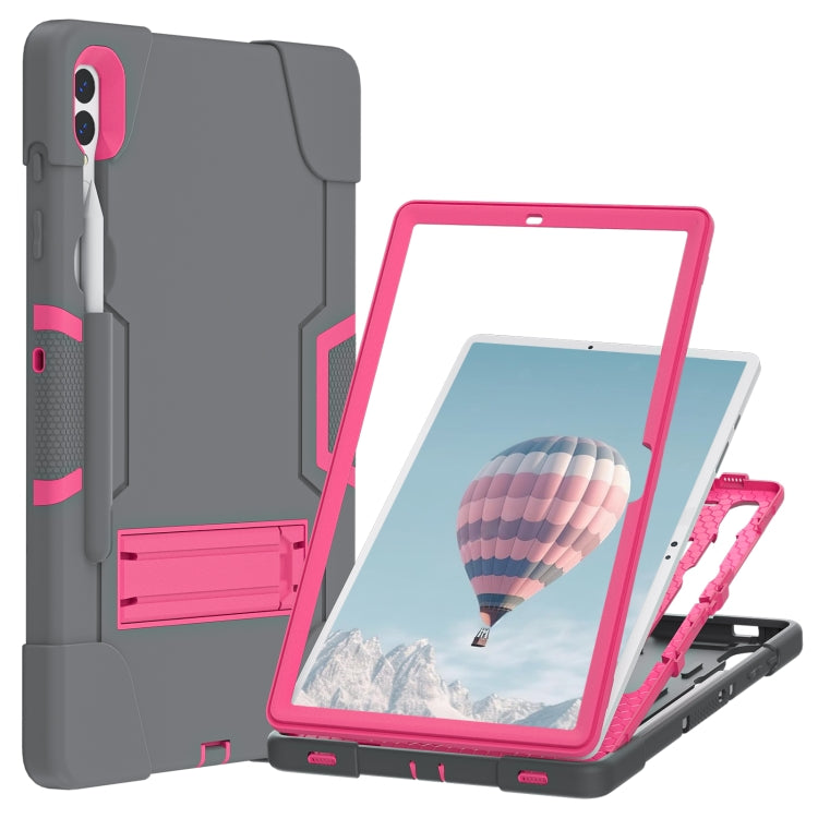 For Samsung Galaxy Tab S9+ Contrast Color Silicone PC Tablet Case with Holder(Grey + Rose Red) - Galaxy Tab S9+ Cases by PMC Jewellery | Online Shopping South Africa | PMC Jewellery | Buy Now Pay Later Mobicred