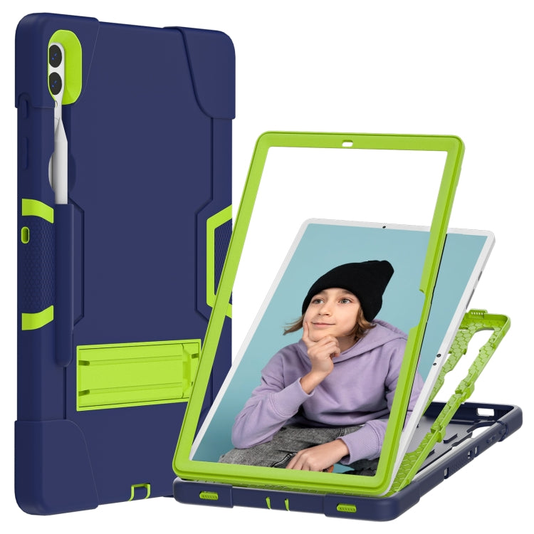 For Samsung Galaxy Tab S9+ Contrast Color Silicone PC Tablet Case with Holder(Navy Blue + Green) - Galaxy Tab S9+ Cases by PMC Jewellery | Online Shopping South Africa | PMC Jewellery | Buy Now Pay Later Mobicred