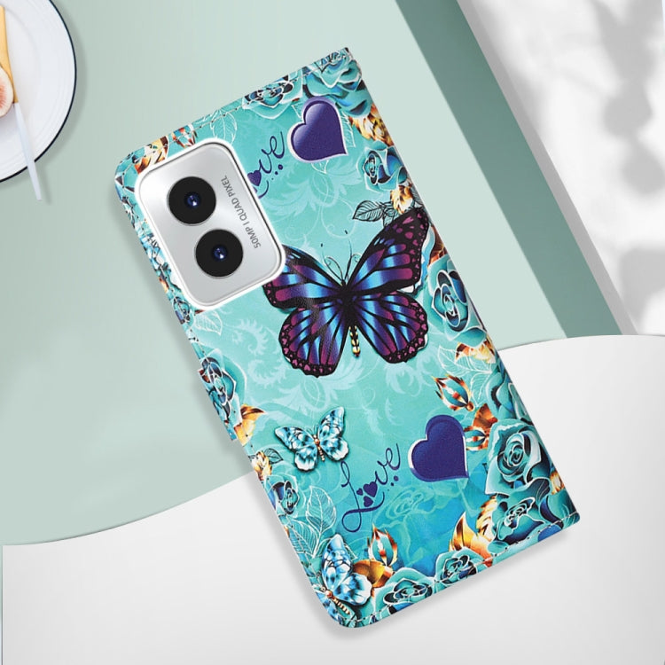 For Motorola Moto G Play 4G 2024 Colored Drawing Pattern Plain Weave Leather Phone Case(Caring Butterfly) - Motorola Cases by PMC Jewellery | Online Shopping South Africa | PMC Jewellery | Buy Now Pay Later Mobicred