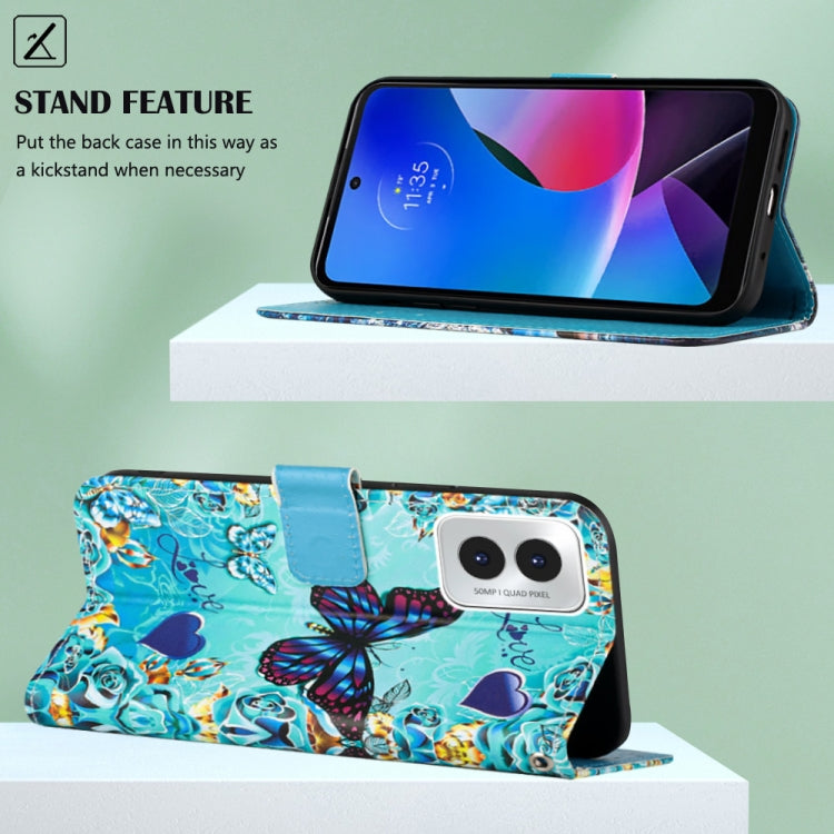 For Motorola Moto G Play 4G 2024 Colored Drawing Pattern Plain Weave Leather Phone Case(Caring Butterfly) - Motorola Cases by PMC Jewellery | Online Shopping South Africa | PMC Jewellery | Buy Now Pay Later Mobicred