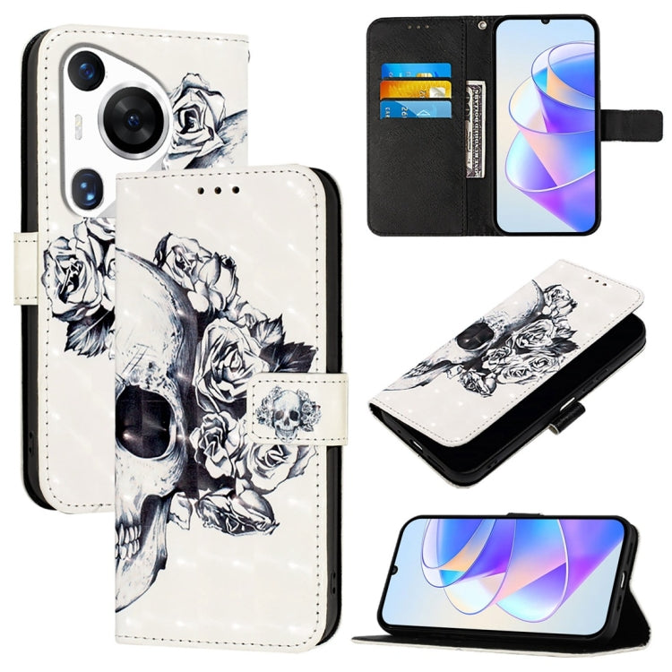 For Huawei Pura 70 Pro 3D Painting Horizontal Flip Leather Phone Case(Skull) - Huawei Cases by PMC Jewellery | Online Shopping South Africa | PMC Jewellery | Buy Now Pay Later Mobicred