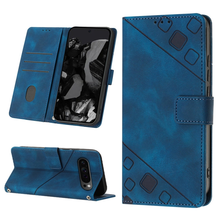 For Google Pixel 9 Pro XL Skin-feel Embossed Leather Phone Case(Blue) - Google Cases by PMC Jewellery | Online Shopping South Africa | PMC Jewellery | Buy Now Pay Later Mobicred