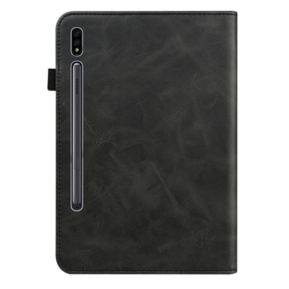 For Samsung Galaxy Tab S7/S8/S9/S9 FE Solid Color Stripe Embossed Leather Tablet Case(Black) - Galaxy Tab S9 FE by PMC Jewellery | Online Shopping South Africa | PMC Jewellery