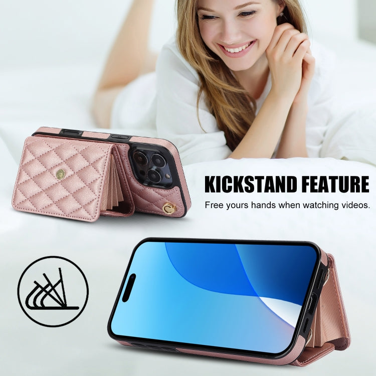 For iPhone 16 Pro Max Crossbody Rhombic Horizontal Wallet Leather Phone Case(Rose Gold) - iPhone 16 Pro Max Cases by PMC Jewellery | Online Shopping South Africa | PMC Jewellery | Buy Now Pay Later Mobicred