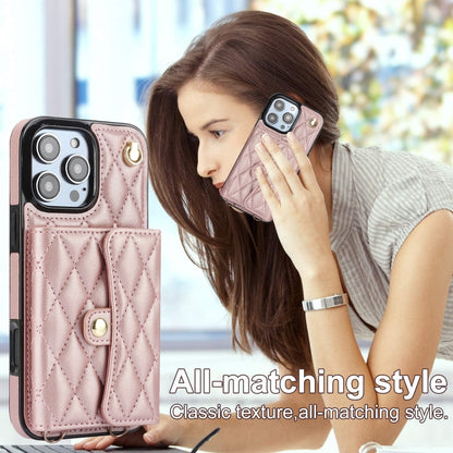 For iPhone 16 Pro Max Crossbody Rhombic Horizontal Wallet Leather Phone Case(Rose Gold) - iPhone 16 Pro Max Cases by PMC Jewellery | Online Shopping South Africa | PMC Jewellery | Buy Now Pay Later Mobicred