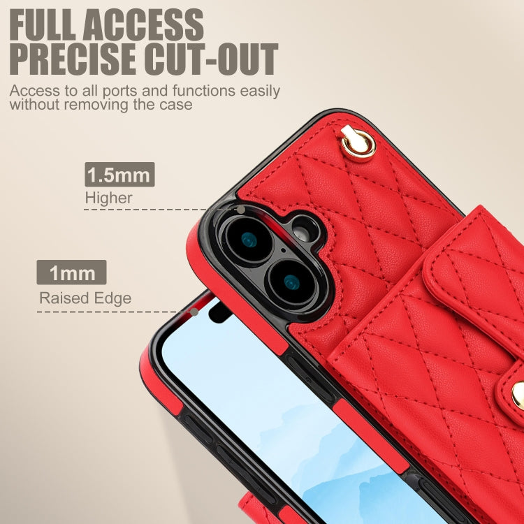 For iPhone 16 Crossbody Rhombic Horizontal Wallet Leather Phone Case(Red) - iPhone 16 Cases by PMC Jewellery | Online Shopping South Africa | PMC Jewellery | Buy Now Pay Later Mobicred