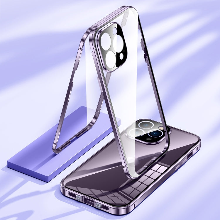 For iPhone 16 Plus Magnetic Double-buckle HD Tempered Glass Phone Case(Gold) - free shipping - PMC Jewellery - Order now!
