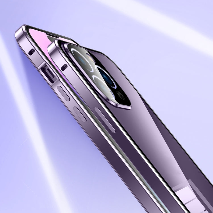 For iPhone 16 Plus Magnetic Double-buckle HD Tempered Glass Phone Case(Gold) - free shipping - PMC Jewellery - Order now!