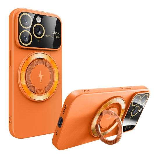 For iPhone 11 Pro Max Large Window MagSafe Magnetic Holder Phone Case(Orange) - iPhone 11 Pro Max Cases by PMC Jewellery | Online Shopping South Africa | PMC Jewellery