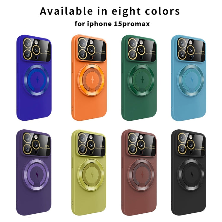 For iPhone 15 Large Window MagSafe Magnetic Holder Phone Case(Black) - iPhone 15 Cases by PMC TechLife | Online Shopping South Africa | PMC TechLife | Buy Now Pay Later Mobicred