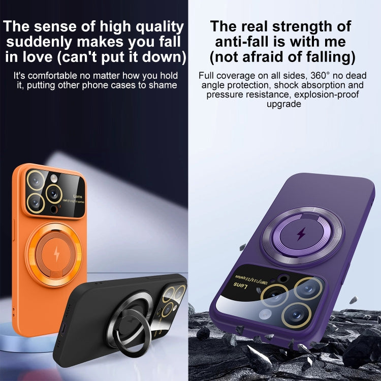 For iPhone 11 Pro Max Large Window MagSafe Magnetic Holder Phone Case(Orange) - iPhone 11 Pro Max Cases by PMC TechLife | Online Shopping South Africa | PMC TechLife