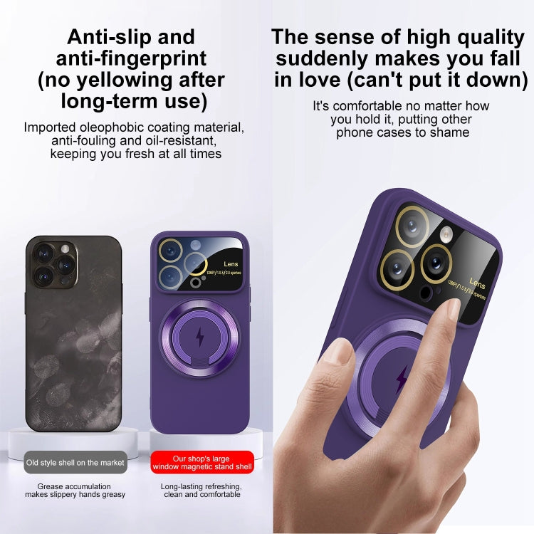 For iPhone 15 Large Window MagSafe Magnetic Holder Phone Case(Black) - iPhone 15 Cases by PMC TechLife | Online Shopping South Africa | PMC TechLife | Buy Now Pay Later Mobicred